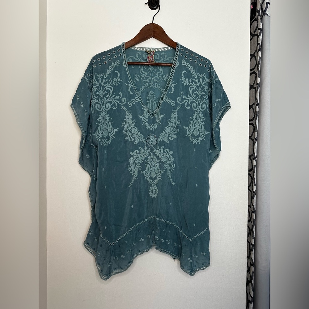 Johnny Was Teal Embroidered Tunic